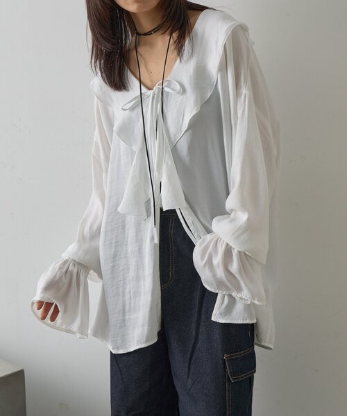 goocy（グーシー）の「フリルブラウス（シャツ/ブラウス・レディース・ブラック/ホワイト・FREE）」の3枚目の写真