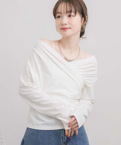 RETRO GIRL(レトロガール)の「ドレープデザインCT(Tシャツ/カットソー・レディース・チャコールグレー/ナチュラル/ピンク・FREE)」の3枚目の写真