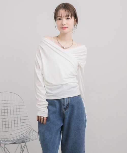 RETRO GIRL(レトロガール)の「ドレープデザインCT(Tシャツ/カットソー・レディース・チャコールグレー/ナチュラル/ピンク・FREE)」の12枚目の写真