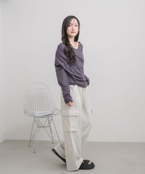 RETRO GIRL(レトロガール)の「ドレープデザインCT(Tシャツ/カットソー・レディース・チャコールグレー/ナチュラル/ピンク・FREE)」の18枚目の写真