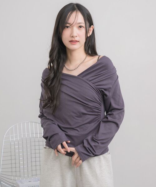 RETRO GIRL(レトロガール)の「ドレープデザインCT(Tシャツ/カットソー・レディース・チャコールグレー/ナチュラル/ピンク・FREE)」の19枚目の写真