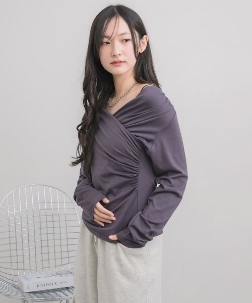 RETRO GIRL(レトロガール)の「ドレープデザインCT(Tシャツ/カットソー・レディース・チャコールグレー/ナチュラル/ピンク・FREE)」の20枚目の写真