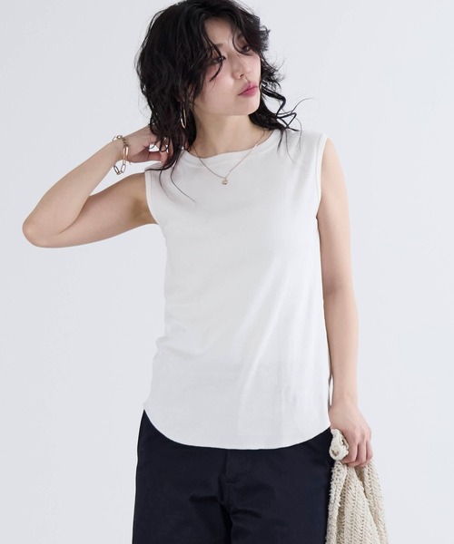 HANES（ヘインズ）の「【Hanes】スリーブレスTシャツ（Tシャツ/カットソー・レディース・オフホワイト/ブラック・FREE）」の9枚目の写真