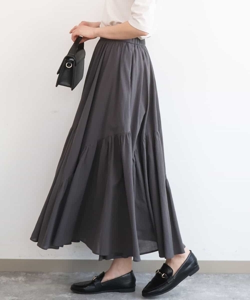 MK MICHEL KLEIN（エムケーミッシェルクラン）の「コットンシフォンギャザースカート/洗える（スカート・レディース・イエロー/ダークグレー/アイボリー・38）」の2枚目の写真