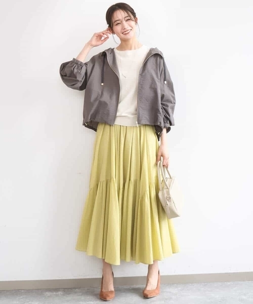 MK MICHEL KLEIN（エムケーミッシェルクラン）の「コットンシフォンギャザースカート/洗える（スカート・レディース・イエロー/ダークグレー/アイボリー・38）」の9枚目の写真