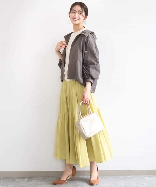 MK MICHEL KLEIN（エムケーミッシェルクラン）の「コットンシフォンギャザースカート/洗える（スカート・レディース・イエロー/ダークグレー/アイボリー・38）」の8枚目の写真