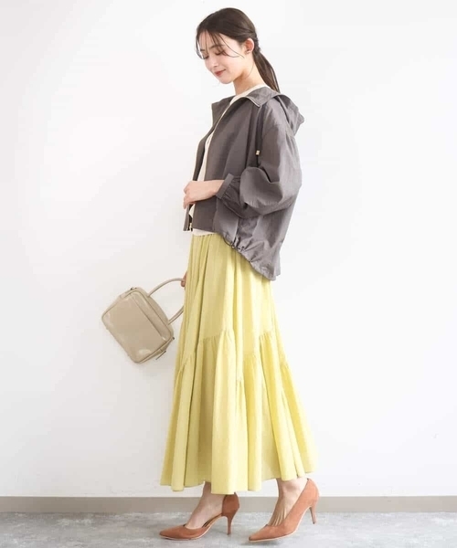 MK MICHEL KLEIN（エムケーミッシェルクラン）の「コットンシフォンギャザースカート/洗える（スカート・レディース・イエロー/ダークグレー/アイボリー・38）」の7枚目の写真
