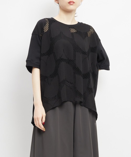 gomme(ゴム)の「バルーンメッシュT(Tシャツ/カットソー・レディース・ブラック/ブラウン/ホワイト・MEDIUM)」の3枚目の写真