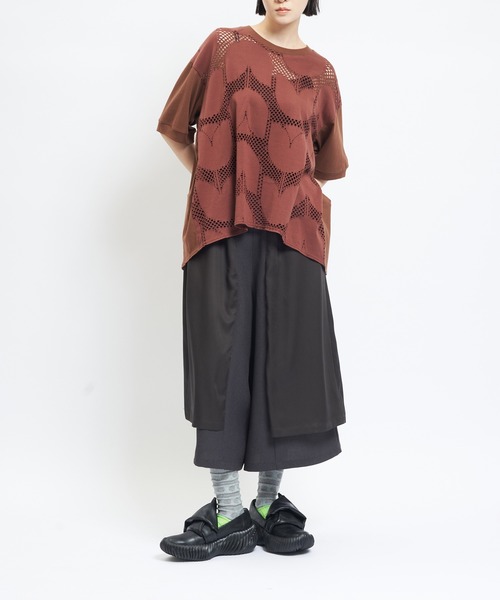 gomme(ゴム)の「バルーンメッシュT(Tシャツ/カットソー・レディース・ブラック/ブラウン/ホワイト・MEDIUM)」の4枚目の写真