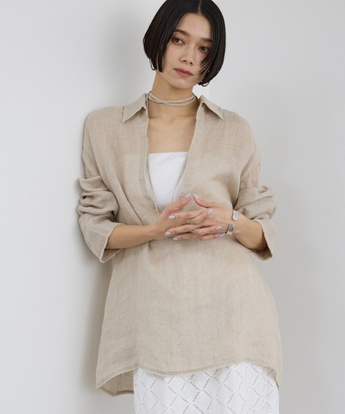 SALON adam et rope'(サロン アダム エ ロペ)の「リネンカラミスキッパーシャツ / イージーケア(シャツ/ブラウス・レディース・オフホワイト/ベージュ・FREE)」の12枚目の写真