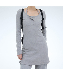 PORTERNA（ポルテナ）の「HALTER-NECK BUTTON LAYERED SHORT DRESS-2COLOR（ワンピース）」