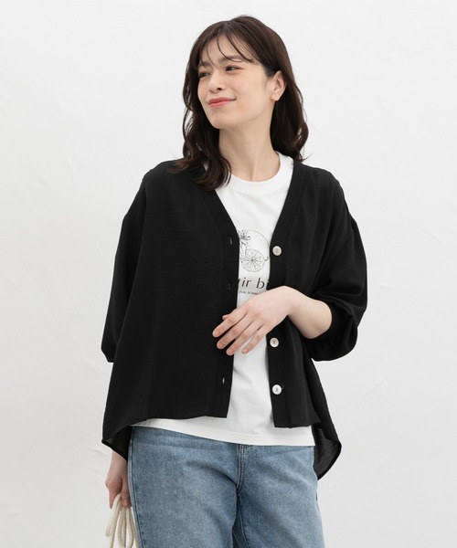 Honeys（ハニーズ）の「８分袖シャツカーディガン（シャツ/ブラウス・レディース・アイボリー/グレイッシュベージュ/ブラック/グレイッシュブルー/モカ/ダークオレンジ・L/LL/M/S）」の21枚目の写真