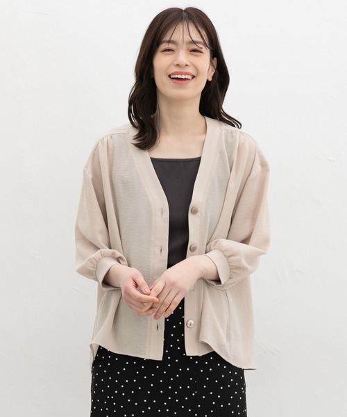 Honeys（ハニーズ）の「８分袖シャツカーディガン（シャツ/ブラウス・レディース・アイボリー/グレイッシュベージュ/ブラック/グレイッシュブルー/モカ/ダークオレンジ・L/LL/M/S）」の15枚目の写真