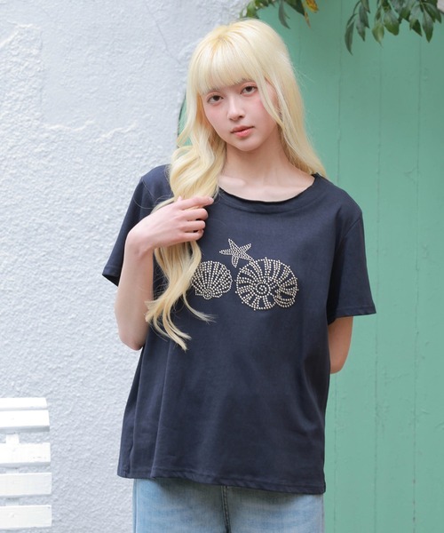 LiLIN(リリン)の「オーシャン モチーフ スタッズ 半袖 プルオーバー(Tシャツ/カットソー・レディース・ネイビー/ホワイト/ライトグレー・FREE)」の3枚目の写真