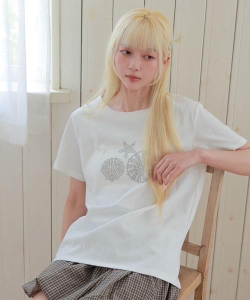 LiLIN(リリン)の「オーシャン モチーフ スタッズ 半袖 プルオーバー(Tシャツ/カットソー・レディース・ネイビー/ホワイト/ライトグレー・FREE)」の2枚目の写真