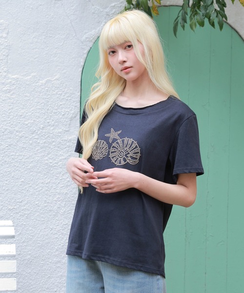 LiLIN(リリン)の「オーシャン モチーフ スタッズ 半袖 プルオーバー(Tシャツ/カットソー・レディース・ネイビー/ホワイト/ライトグレー・FREE)」の15枚目の写真