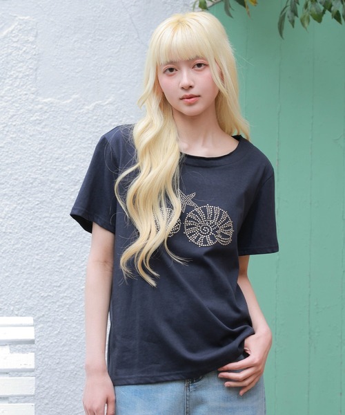 LiLIN(リリン)の「オーシャン モチーフ スタッズ 半袖 プルオーバー(Tシャツ/カットソー・レディース・ネイビー/ホワイト/ライトグレー・FREE)」の14枚目の写真