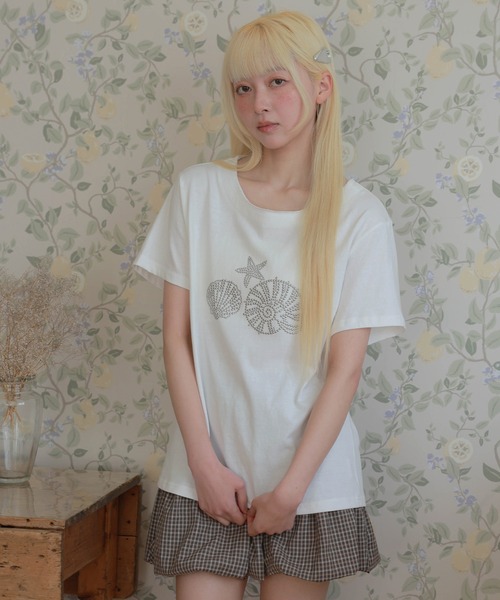 LiLIN(リリン)の「オーシャン モチーフ スタッズ 半袖 プルオーバー(Tシャツ/カットソー・レディース・ネイビー/ホワイト/ライトグレー・FREE)」の4枚目の写真