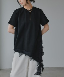 裾 レース ドッキング アシンメトリー Tシャツ