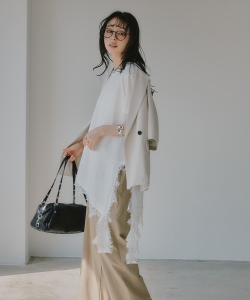 210nouve(トゥージュヌーブ)の「裾 レース ドッキング アシンメトリー Tシャツ(Tシャツ/カットソー・レディース・ブラック/ホワイト・FREE)」の21枚目の写真