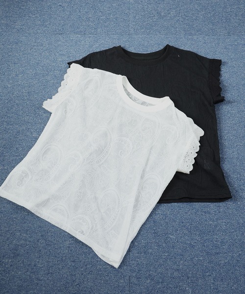 Ulysses(ユリシス)の「ニュアンスシアー フレンチレースブラウス(Tシャツ/カットソー・レディース・ホワイト/ブラック・F)」の5枚目の写真