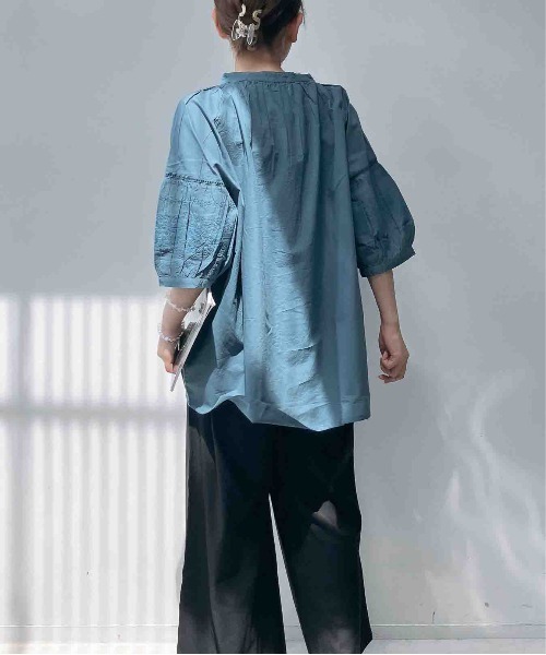 AS KNOW AS plus(アズノゥアズプラス)の「〇インドコットン 袖刺繍スキッパー半袖ブラウス(シャツ/ブラウス・レディース・ダークブルー/ブラック/オフホワイト・FREE)」の16枚目の写真