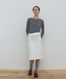 PIN TUCK JERSEY SKIRT_IVORY