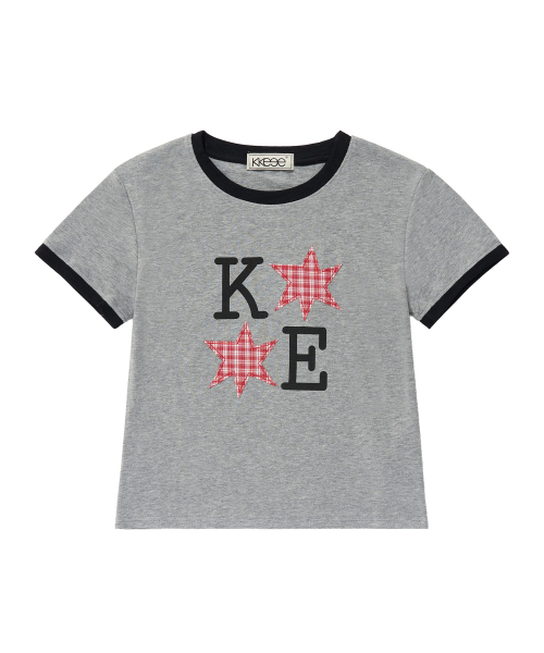 KKEEE(ケーケーイーイー)の「KEツースターパッチリンガー半袖Tシャツ(Tシャツ/カットソー・レディース・グレー/ホワイト・FREE)」の4枚目の写真