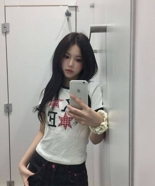 KKEEE(ケーケーイーイー)の「KEツースターパッチリンガー半袖Tシャツ(Tシャツ/カットソー・レディース・グレー/ホワイト・FREE)」の6枚目の写真
