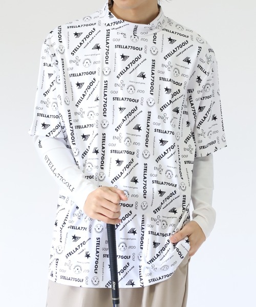 stella77golf(ステラセブンティーンセブンゴルフ)の「AC-TEX素材ゴルフモックネックTシャツ(Tシャツ/カットソー・メンズ・ブラック/ホワイト/ホワイト系/ブラック系・XL/XXL/M/L)」の2枚目の写真