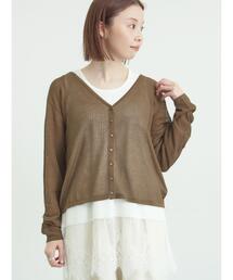 針抜きリブVネックカーディガン