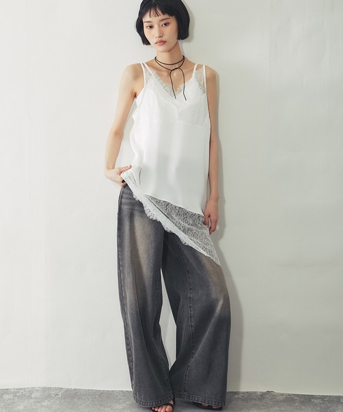 Another Edition レースキャミ セール】レイヤード風キャミ付きレースドッキングトップス（Tシャツ