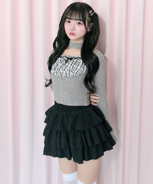 Belle Charme（ベルシャルム）の「【Belle Charme】Layered Frill Mini Skirt（スカート・レディース・ブラック/オフホワイト・FREE）」の2枚目の写真
