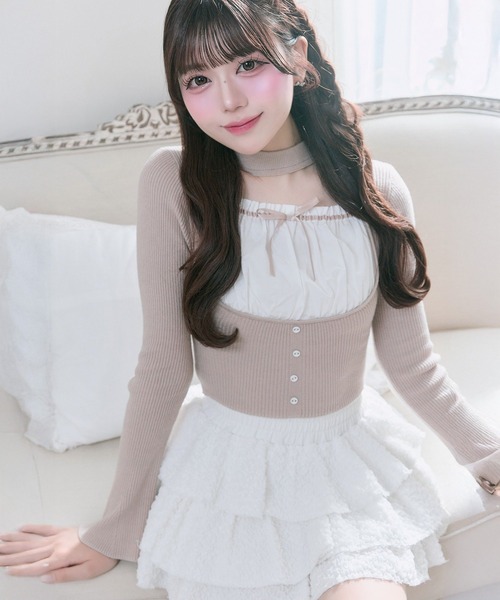 Belle Charme（ベルシャルム）の「【Belle Charme】Layered Frill Mini Skirt（スカート・レディース・ブラック/オフホワイト・FREE）」の4枚目の写真