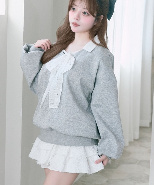 Belle Charme（ベルシャルム）の「【Belle Charme】Layered Frill Mini Skirt（スカート・レディース・ブラック/オフホワイト・FREE）」の5枚目の写真