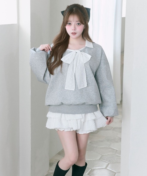 Belle Charme（ベルシャルム）の「【Belle Charme】Layered Frill Mini Skirt（スカート・レディース・ブラック/オフホワイト・FREE）」の6枚目の写真