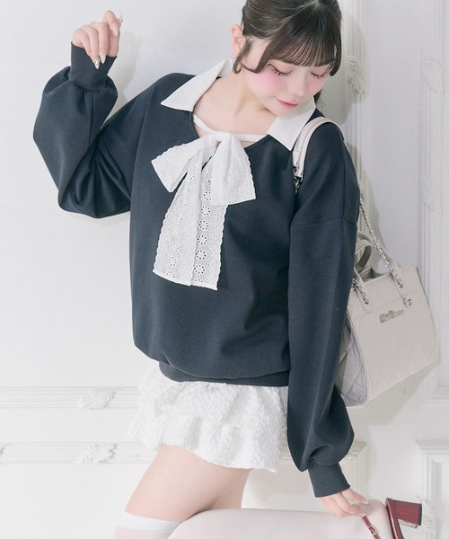 Belle Charme（ベルシャルム）の「【Belle Charme】Layered Frill Mini Skirt（スカート・レディース・ブラック/オフホワイト・FREE）」の8枚目の写真