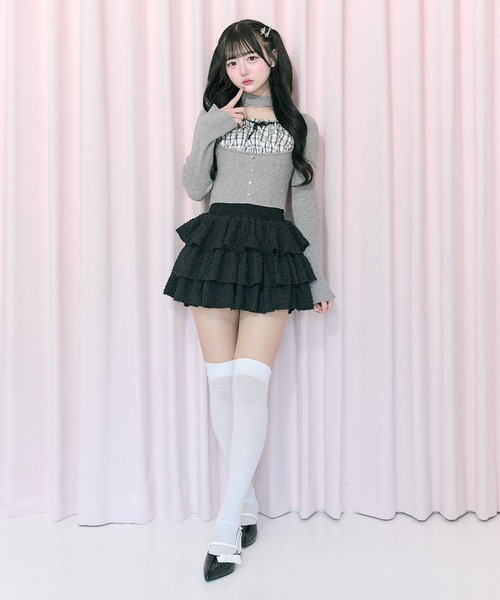 Belle Charme（ベルシャルム）の「【Belle Charme】Layered Frill Mini Skirt（スカート・レディース・ブラック/オフホワイト・FREE）」の12枚目の写真