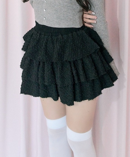 Belle Charme（ベルシャルム）の「【Belle Charme】Layered Frill Mini Skirt（スカート・レディース・ブラック/オフホワイト・FREE）」の13枚目の写真