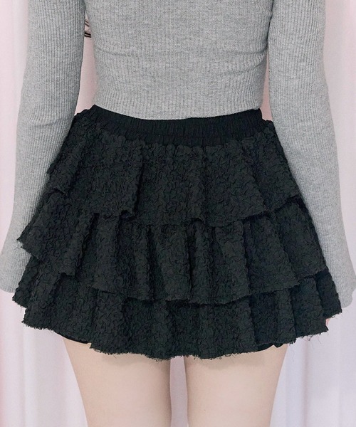 Belle Charme（ベルシャルム）の「【Belle Charme】Layered Frill Mini Skirt（スカート・レディース・ブラック/オフホワイト・FREE）」の14枚目の写真