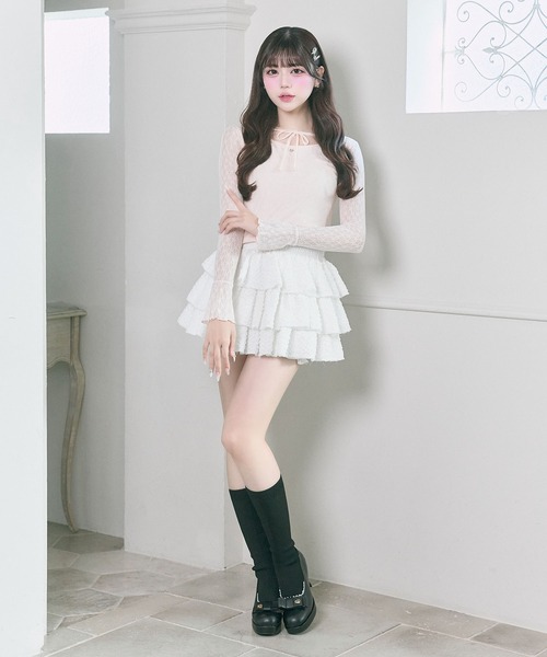 Belle Charme（ベルシャルム）の「【Belle Charme】Layered Frill Mini Skirt（スカート・レディース・ブラック/オフホワイト・FREE）」の10枚目の写真
