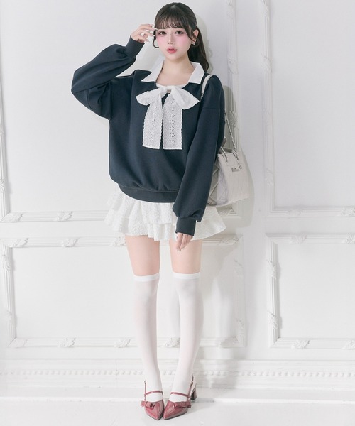 Belle Charme（ベルシャルム）の「【Belle Charme】Layered Frill Mini Skirt（スカート・レディース・ブラック/オフホワイト・FREE）」の9枚目の写真
