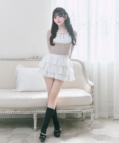 Belle Charme（ベルシャルム）の「【Belle Charme】Layered Frill Mini Skirt（スカート・レディース・ブラック/オフホワイト・FREE）」の3枚目の写真