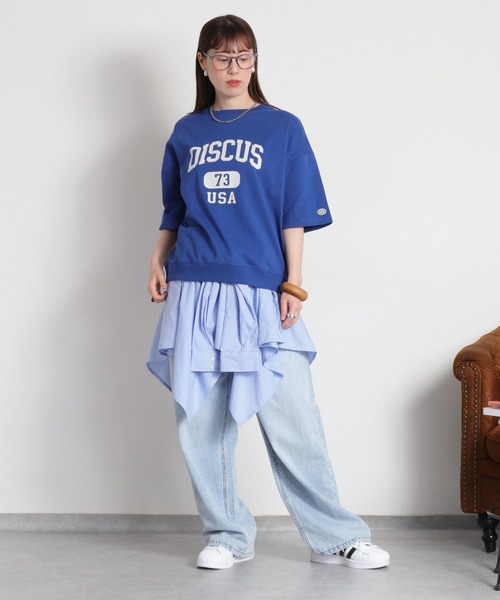 DISCUS ATHLETIC(ディスカス アスレチック)の「【DISCUS ATHLETIC】DISCUSカレッジロゴ / ルーズシルエット ショートスリーブTee(Tシャツ/カットソー・レディース・ブルー/オフホワイト/レッド・M)」の18枚目の写真