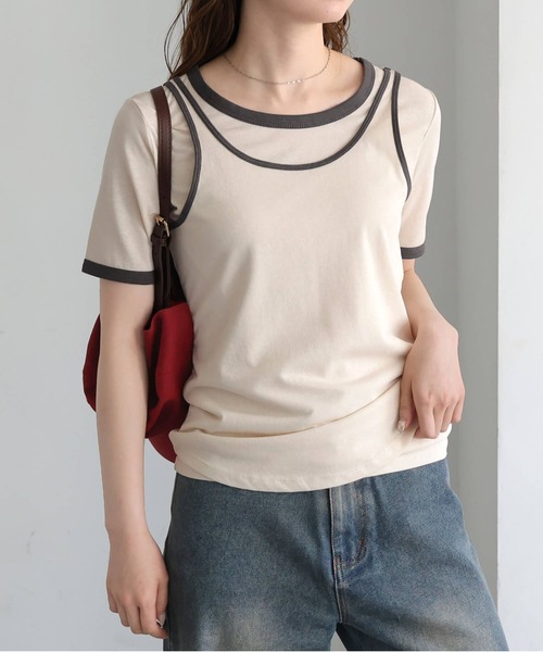 tiptop(ティップトップ)の「【ZOZO限定アイテム】バイカラータンクレイヤードTシャツ(Tシャツ/カットソー・レディース・ブラック/ブラウン/アイボリー・FREE)」の2枚目の写真