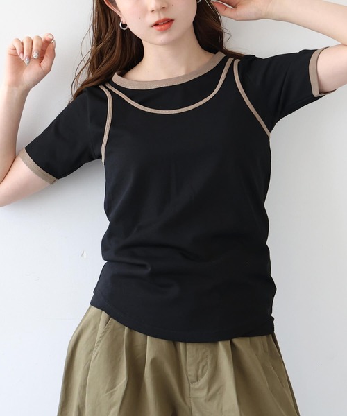 tiptop(ティップトップ)の「【ZOZO限定アイテム】バイカラータンクレイヤードTシャツ(Tシャツ/カットソー・レディース・ブラック/ブラウン/アイボリー・FREE)」の3枚目の写真
