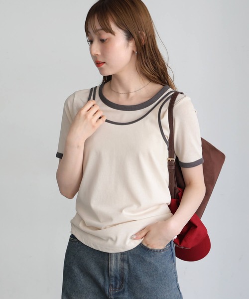 tiptop(ティップトップ)の「【ZOZO限定アイテム】バイカラータンクレイヤードTシャツ(Tシャツ/カットソー・レディース・ブラック/ブラウン/アイボリー・FREE)」の4枚目の写真
