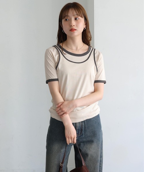 tiptop(ティップトップ)の「【ZOZO限定アイテム】バイカラータンクレイヤードTシャツ(Tシャツ/カットソー・レディース・ブラック/ブラウン/アイボリー・FREE)」の5枚目の写真