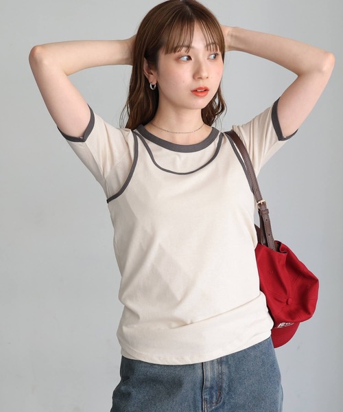 tiptop(ティップトップ)の「【ZOZO限定アイテム】バイカラータンクレイヤードTシャツ(Tシャツ/カットソー・レディース・ブラック/ブラウン/アイボリー・FREE)」の6枚目の写真