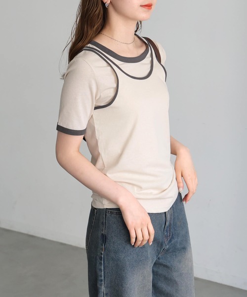 tiptop(ティップトップ)の「【ZOZO限定アイテム】バイカラータンクレイヤードTシャツ(Tシャツ/カットソー・レディース・ブラック/ブラウン/アイボリー・FREE)」の7枚目の写真
